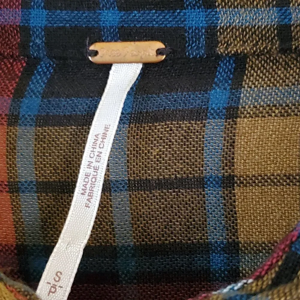 Free People Plaid Open Front Shoulders Metal Snap Western Shirt Size S - Picture 6 of 6